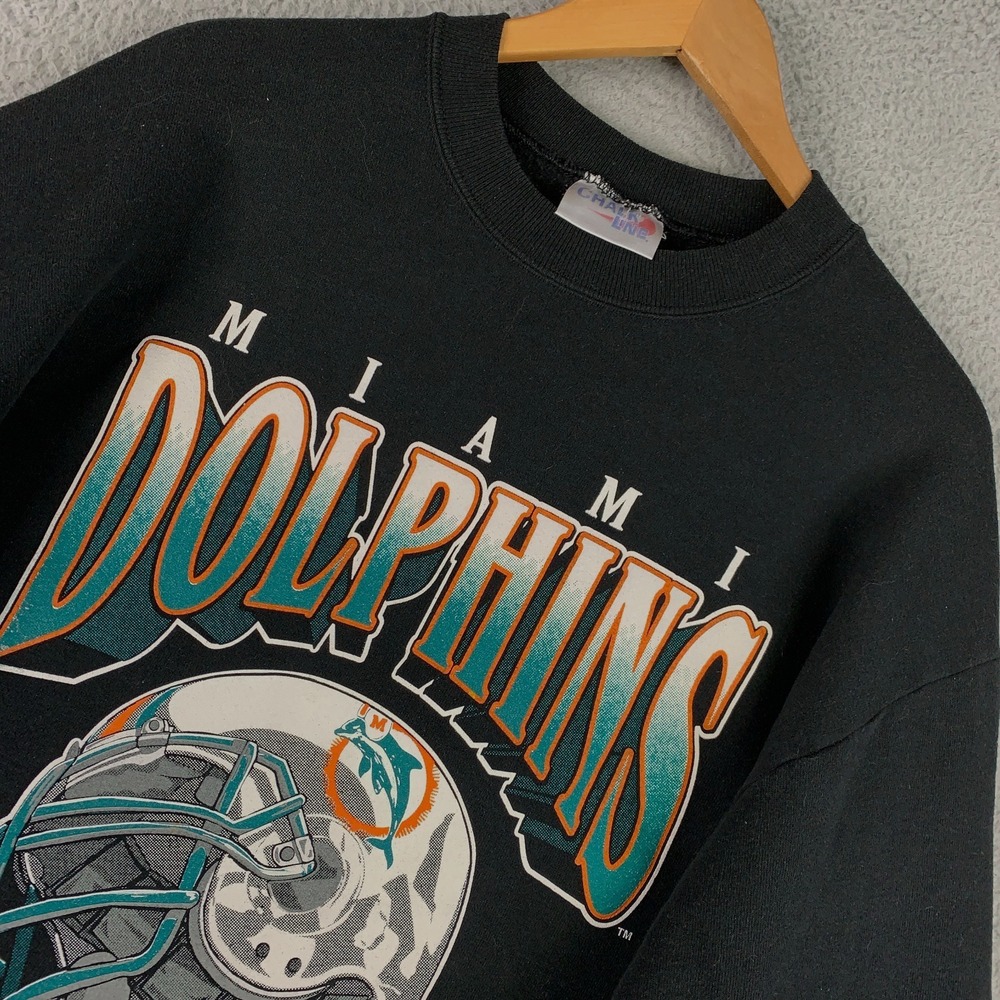 Vintage 90s Miami Dolphins NFL Sweatshirt Adult Large Black Crew Chalk Line VTG